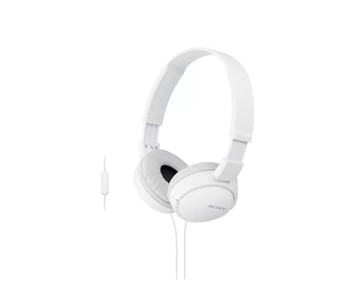 Sony MDR-ZX110AP Wired On-Ear Headphones With Tangle Free Cable 3.5mm Jack Headset With Mic For Phone Calls - White - Zoom Image 1