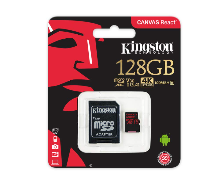 Kingston SDCR128GB 128GB Canvas React Class 10 Memory Card - Zoom Image 3