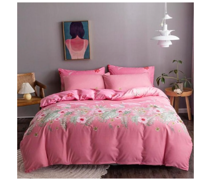 6 Pieces High Quality Cotton Double Size Bed Sheet with Quilt Cover and Pillow Case - Pink Marble - Zoom Image