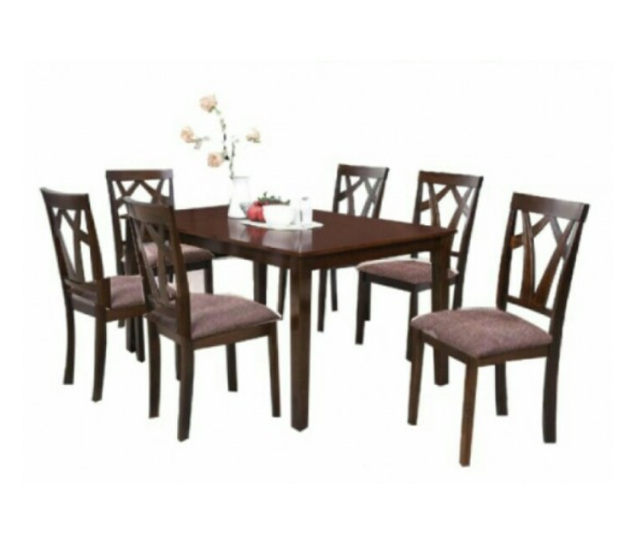 Dining Table With 6 Chairs with Cushion - Brown - Zoom Image