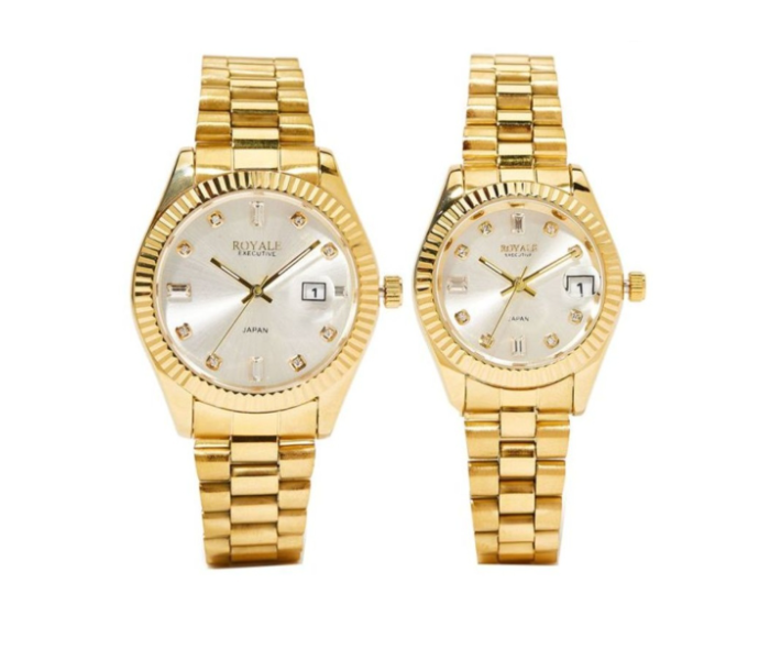 Royale RE065B Executive Oyster Couple Analog Watch Set - Gold - Zoom Image