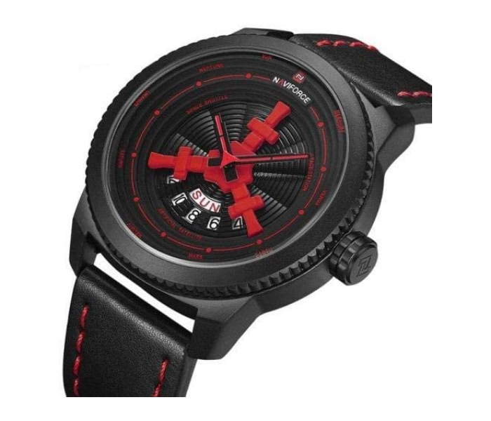 Naviforce 9156 NF9156B/R/B Men Leather Strap Analog Wrist Watch - Red - Zoom Image