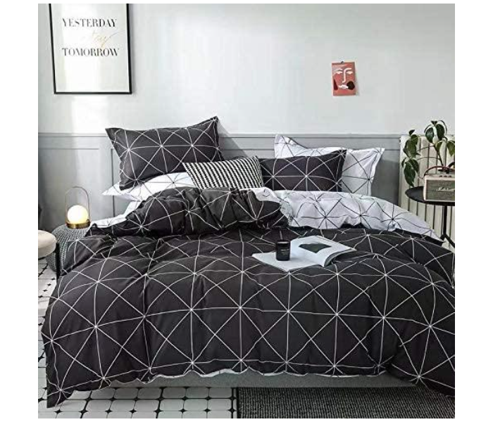 6 Pieces High Quality Cotton Double Size Bed Sheet with Quilt Cover and Pillow Case - Black - Zoom Image