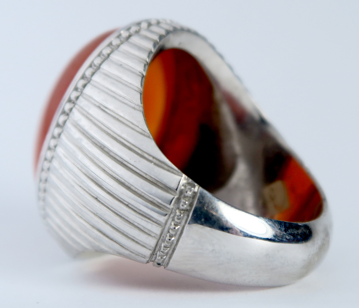 Handmade 925 Streling Silver Men Ring with Agate Aqeeq Stone - Red - Zoom Image 3