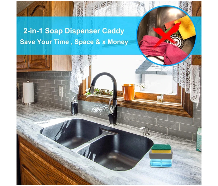 2-in-1 Sponge Rack Soap Dispenser Soap Pump and Sponge Caddy  - Zoom Image 4