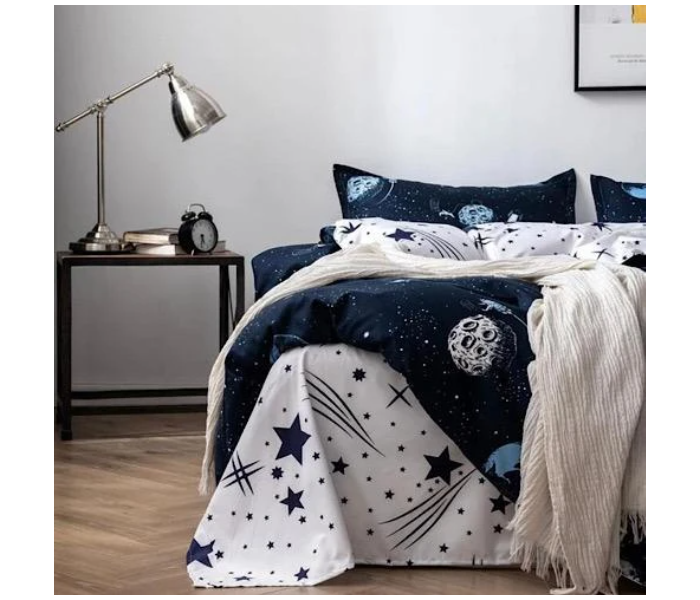 6 Pieces High Quality Cotton Double Size Bed Sheet with Quilt Cover and Pillow Case – Navy Blue - Zoom Image 2