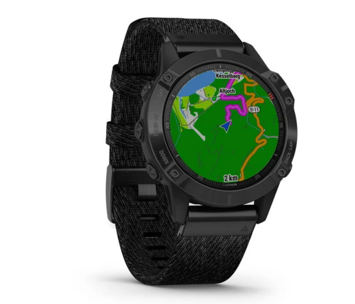 Garmin 010-02158-17 Fenix 6 Sapphire Edition Black DLC with Heathered Black Nylon Band - Zoom Image 2