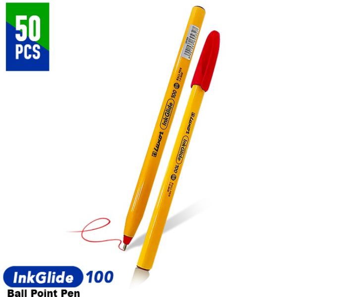 Luxor 50 Pcs Ink Glide Ball point Pen - Red - Zoom Image 2