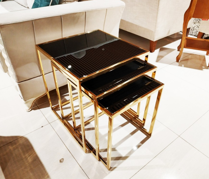 Gold Plated 3 Piece Service Table - Black and Gold - Zoom Image 1