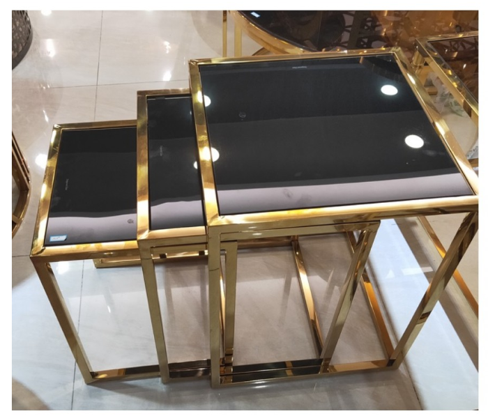 Gold Plated 3 Piece Service Table - Black and Gold - Zoom Image 2