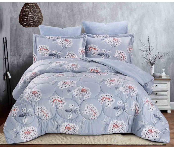 Velvet Double Bed King Size Bedsheet With 1 Comforter And 4 Pillow Cover - Light Blue - Zoom Image