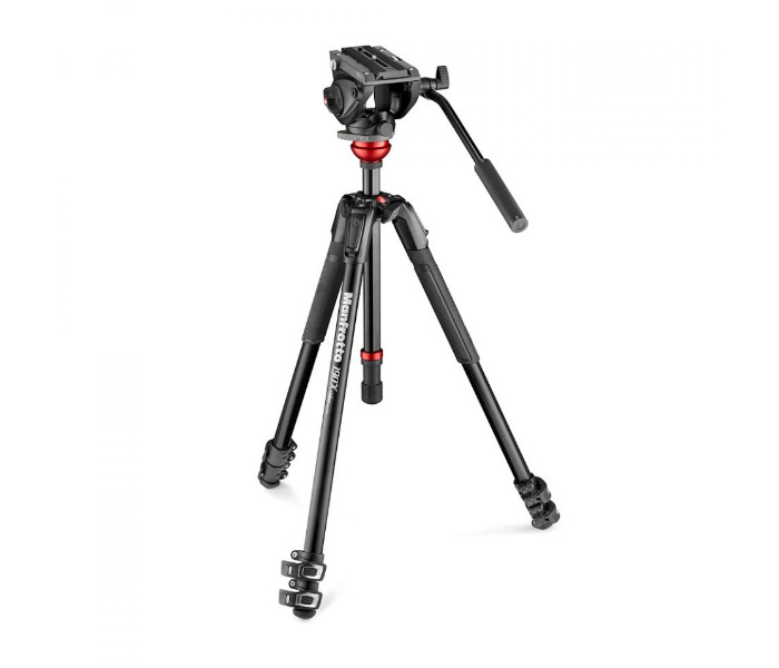 Manfrotto MVK500190XV Fluid Video Head Flat Base with 190X Video Aluminium Tripod - Black - Zoom Image 1