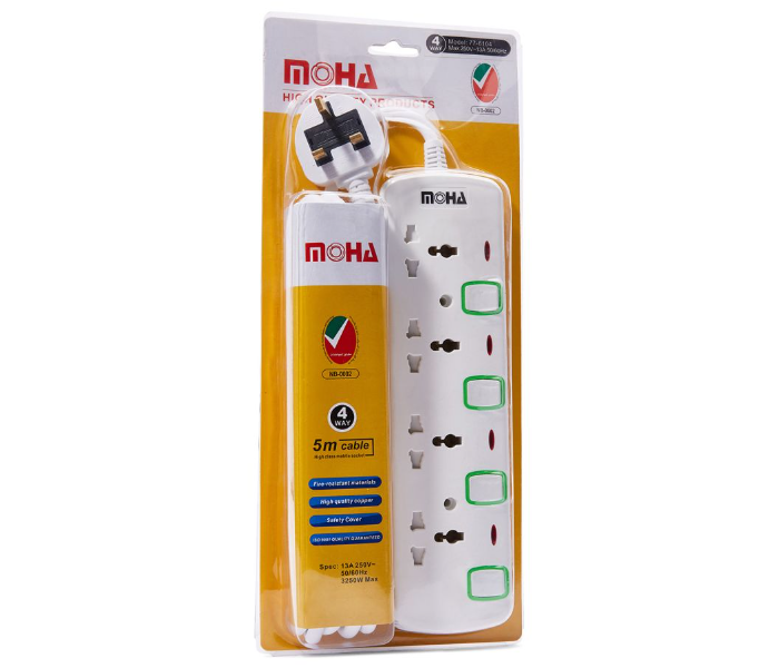 Moha 5 Meter 4 Way Socket Power Extension With Individual Switch - White  - Zoom Image