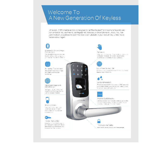 UltraLoq UL3-BT Satin Nickel Bluetooth and Biometric Smart Door Lock - Zoom Image 2