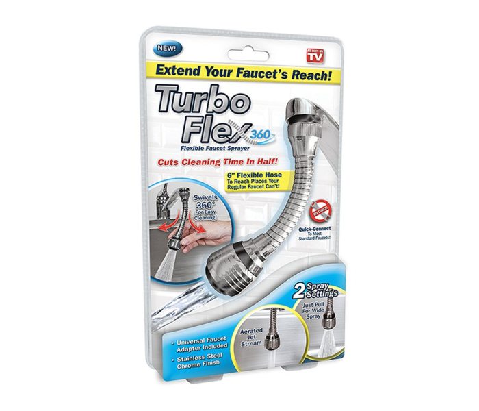 Turbo Flex 360 Instant Hands Free Faucet Swivel Spray Sink Hose - Silver  - Zoom Image 2