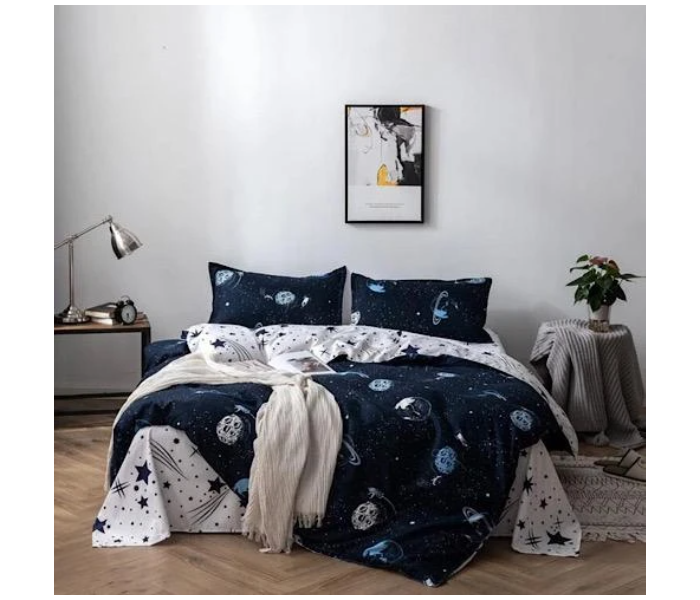 6 Pieces High Quality Cotton Double Size Bed Sheet with Quilt Cover and Pillow Case – Navy Blue - Zoom Image 1