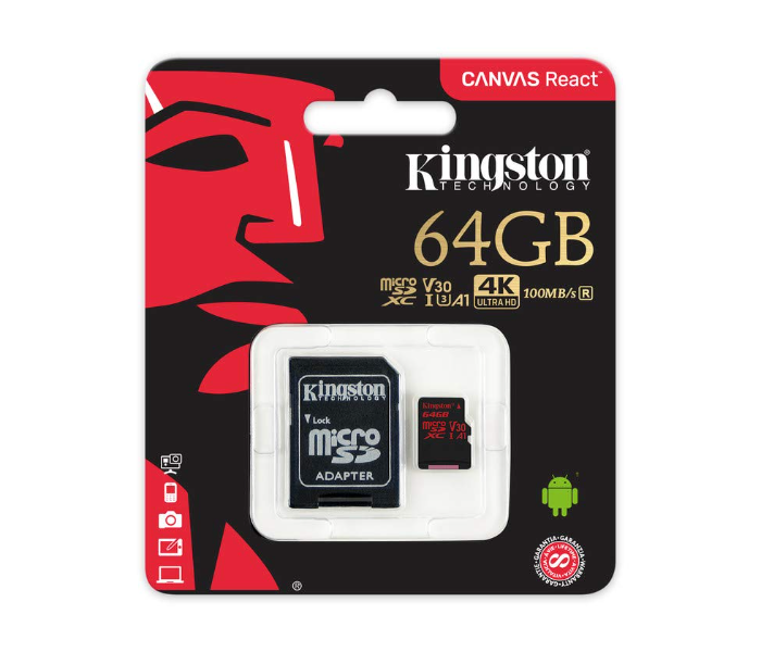 Kingston SDCR64GB 64GB Canvas React Class 10 Memory Card - Zoom Image 3