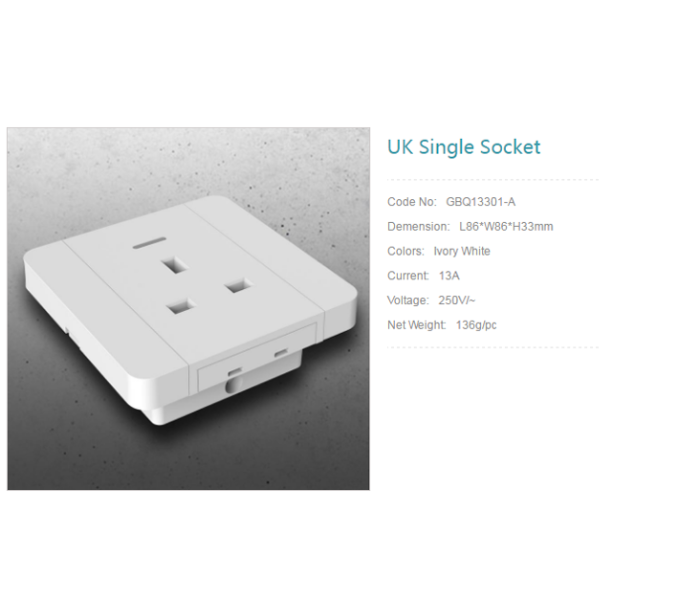 Secket GBQ13301A Single Wall Socket - White - Zoom Image 2