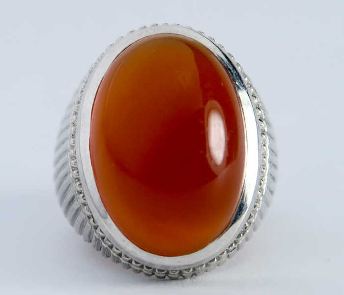 Handmade 925 Streling Silver Men Ring with Agate Aqeeq Stone - Red - Zoom Image 4