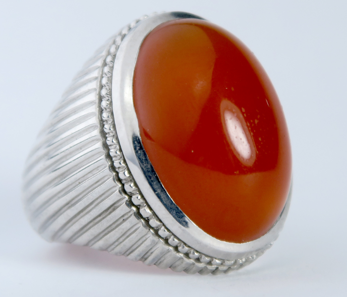 Handmade 925 Streling Silver Men Ring with Agate Aqeeq Stone - Red - Zoom Image 1