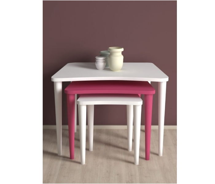 Nero 3 Pcs Wh F Wh Service Table Set - White and Pink - Zoom Image 1