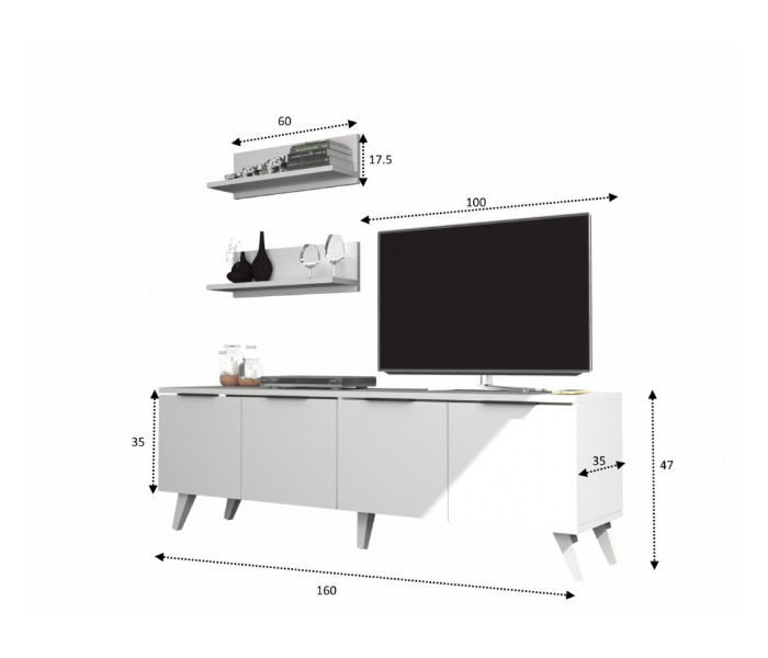 Mast Bench Model TV Table - White - Zoom Image 2