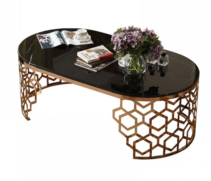 Gold Plated Coffee Table with Black Glass Top - Black and Gold - Zoom Image 2