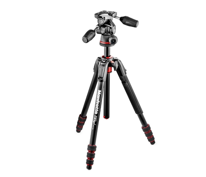 Manfrotto MK190GOA4TB-3W 190 Go Aluminium 4 Section Twist Lock Tripod with Head - Black - Zoom Image 1