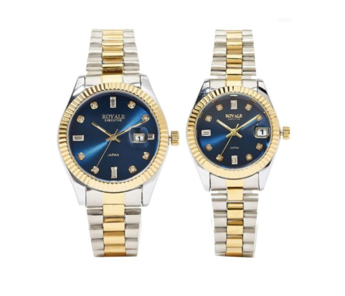 Royale RE065L Executive Oyster Couple Analog Watch Set - Silver and Blue - Zoom Image