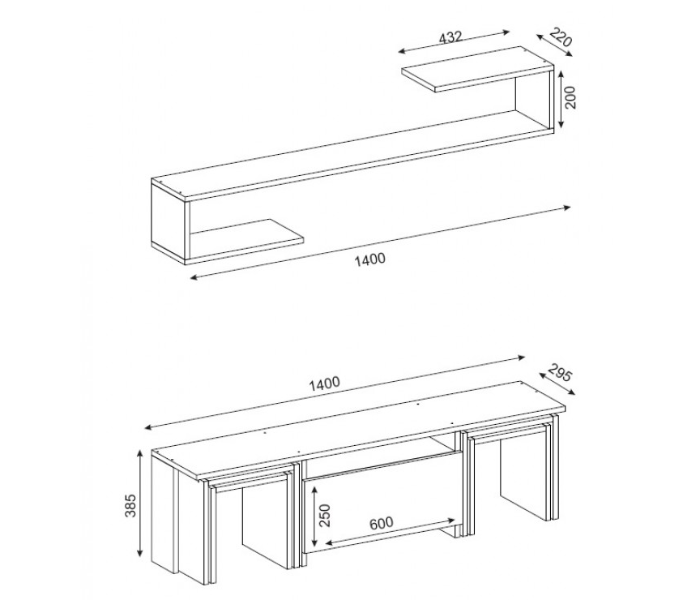 TV Table With 4 piece Ege Service Tables - White and Brown - Zoom Image 2