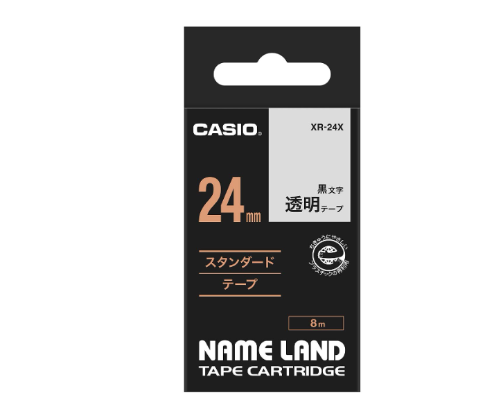 Casio XR-24X1 24mm Black on Clear Color Tape for Label Printer - Zoom Image