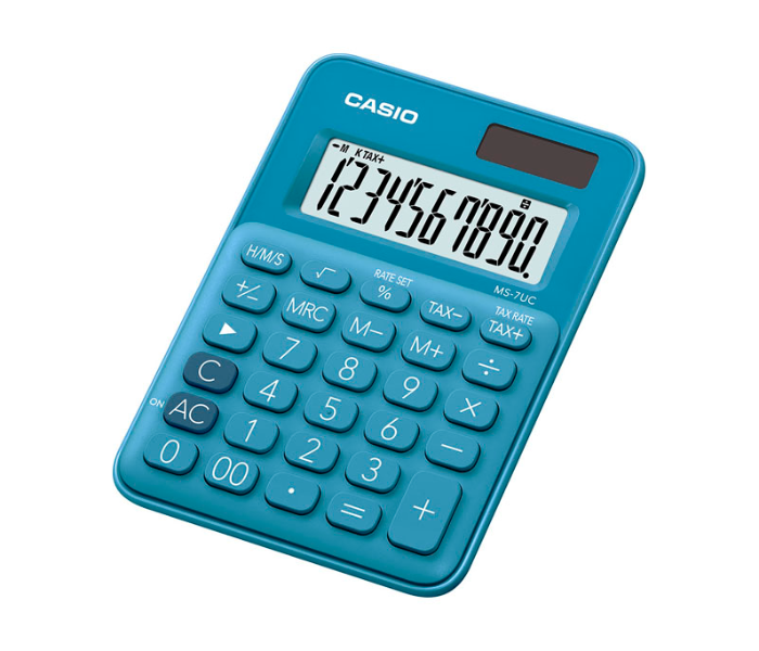 Casio MS-7UC-BU Mini Desk Type 10 Digits Calculator - Blue - Zoom Image