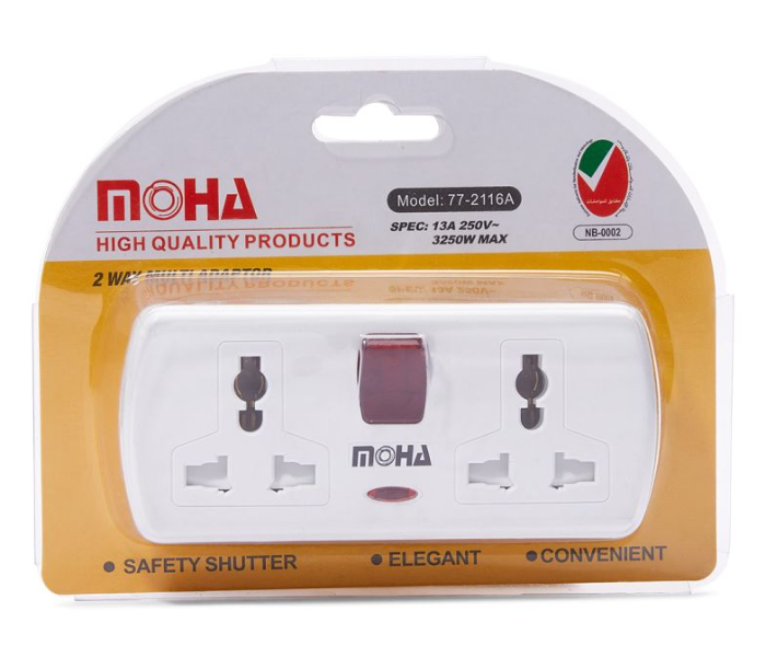 Moha 5 Meter 2 Way T Socket Power Extension - White - Zoom Image