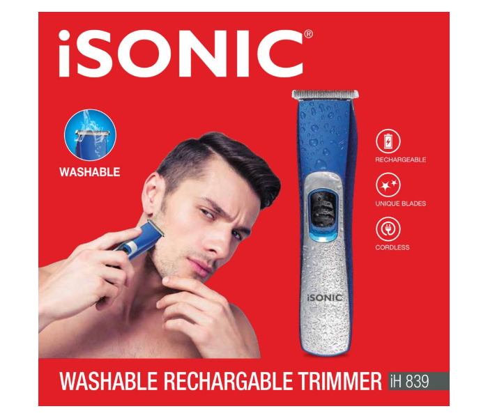 Isonic IH839 Washable Rechargeable Trimmer for Men - Blue - Zoom Image 3