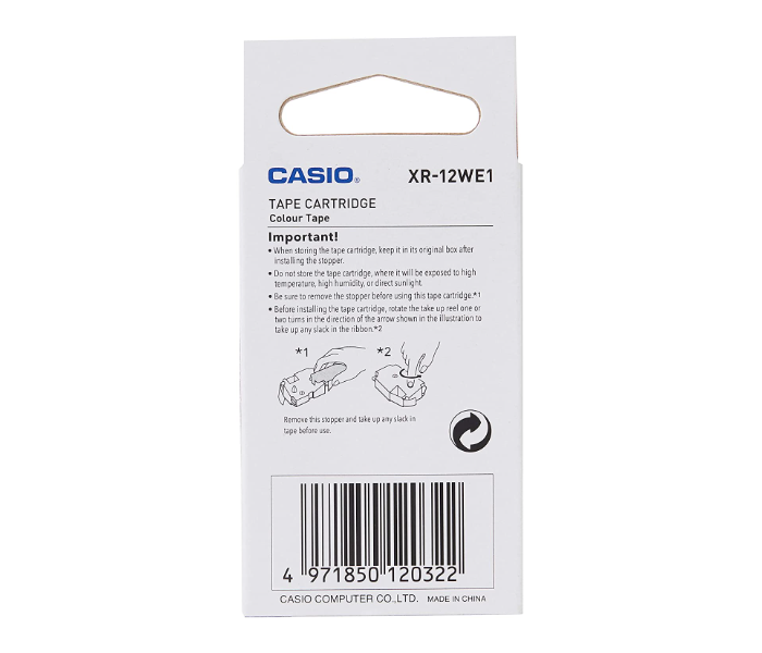 Casio XR-12VWE 12mm Black on White Color Tape for Label Printer - Zoom Image 3