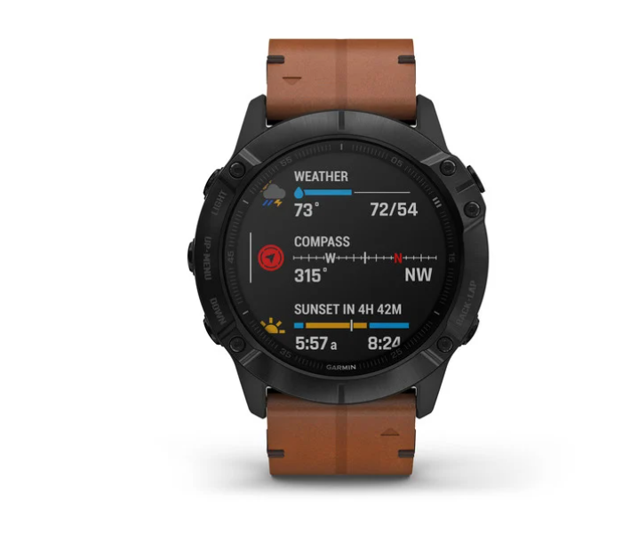 Garmin 010-02157-14 Fenix 6X Sapphire Edition Black DLC with Chestnut Leather Band - Zoom Image 4