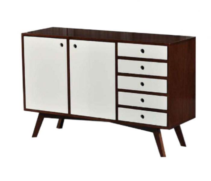 Side Table with 7 Storage Units - White and Brown - Zoom Image