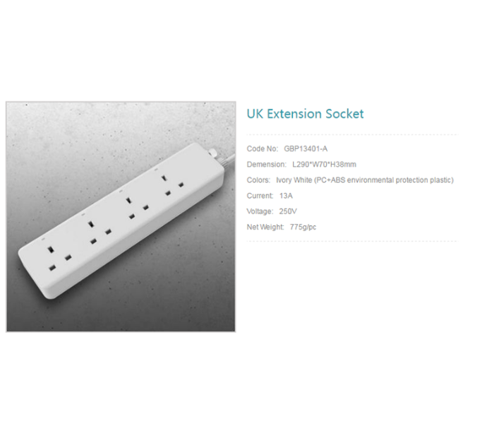 Secket GBP1340A Extension Socket - White - Zoom Image 2