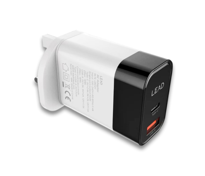 Lead LWC01 Dual Port USB Wall Charger - White and Black - Zoom Image 1