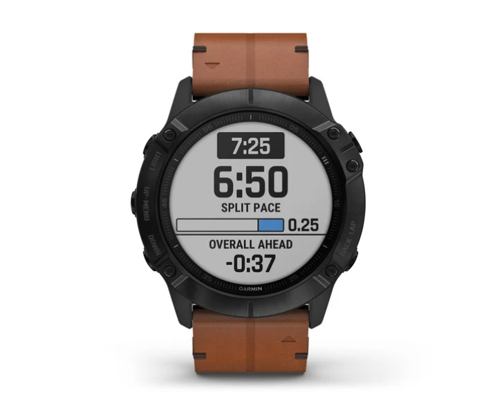 Garmin 010-02157-14 Fenix 6X Sapphire Edition Black DLC with Chestnut Leather Band - Zoom Image 2