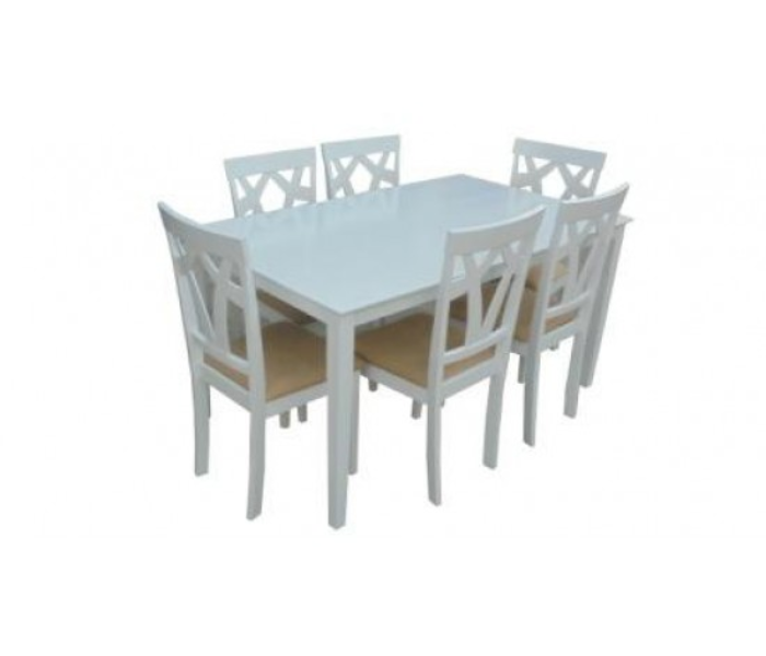 Dining Table With 6 Chairs With Cushion - White - Zoom Image