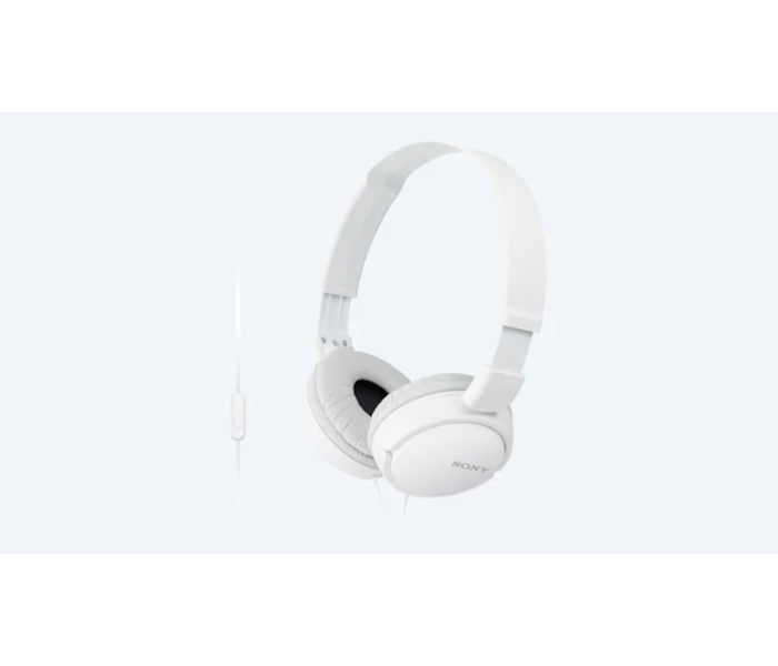 Sony MDR-ZX110AP Wired On-Ear Headphones With Tangle Free Cable 3.5mm Jack Headset With Mic For Phone Calls - White - Zoom Image 2