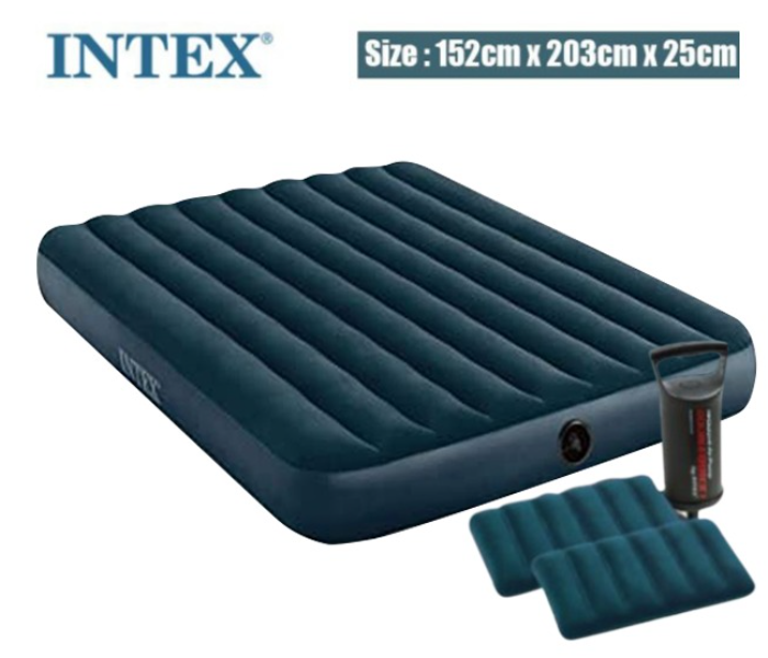 Intex ZX-64736 152 x 203 x 25CM Double Bed Queen Airbed Pillow & Air Pump - Blue - Zoom Image