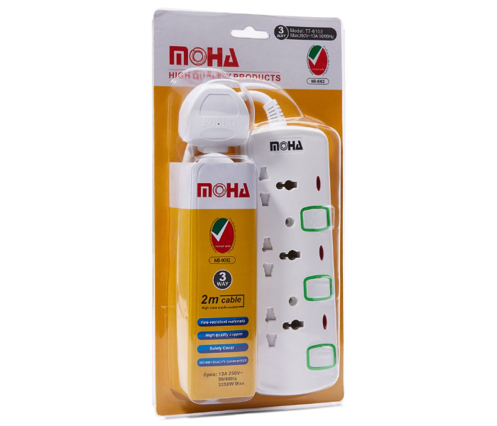 Moha 2m 3 Way Socket Power Extension With Individual Switch - White  - Zoom Image