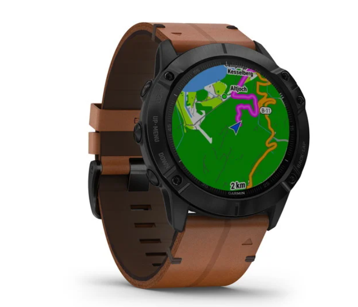 Garmin 010-02157-14 Fenix 6X Sapphire Edition Black DLC with Chestnut Leather Band - Zoom Image 3