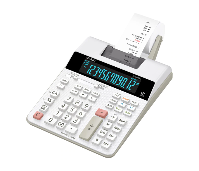 Casio FR-2650RC Desktop Type 12 Digit Printing Calculator with Clock and Calendar - White - Zoom Image