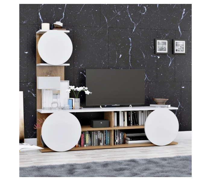 Round TV Table - White and Beige - Zoom Image 1