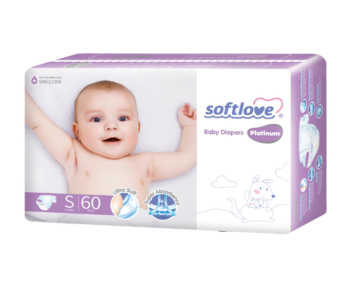 Soft Love 60pieces 4-8Kg Platinum Baby Diaper Small - Zoom Image