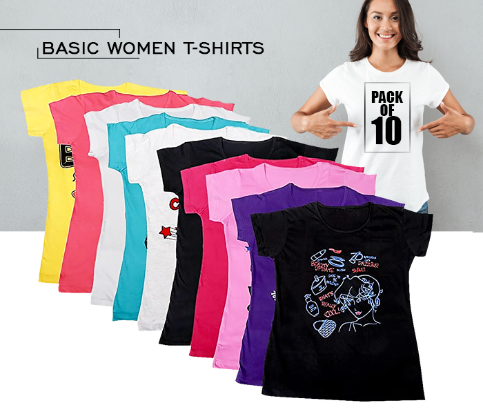 FN-Pack of 10 Pieces Basic Women T-shirts - Medium - Zoom Image