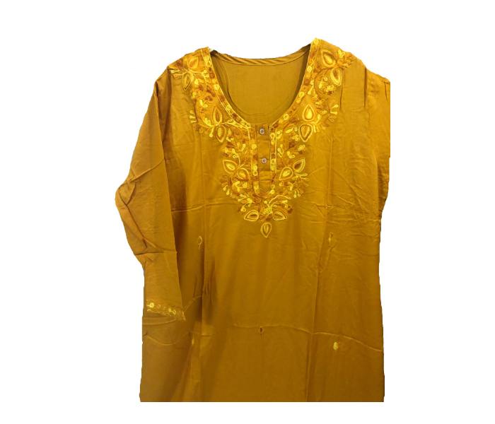 Cashmera Cotton Embroidery Double Extra Large Breathable Soft Jalabiya - Yellow - Zoom Image 2